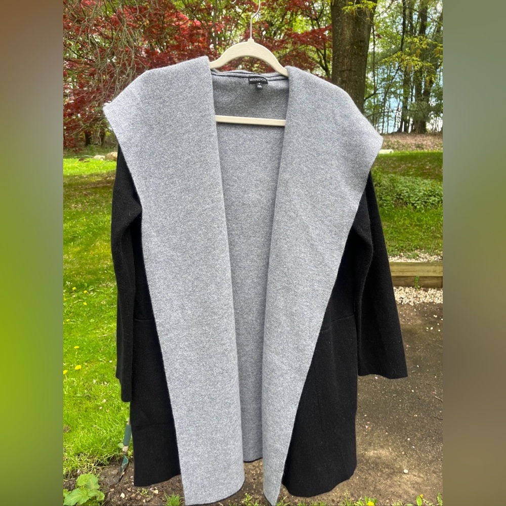 Minnie Rose 100% Cashmere Double Faced Hooded open-front Coat Medium
